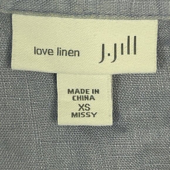 J. JILL Linen Top Missy XS Light Blue 3/4 Sleeve High Low Hem V-Neck Button - Picture 3 of 9